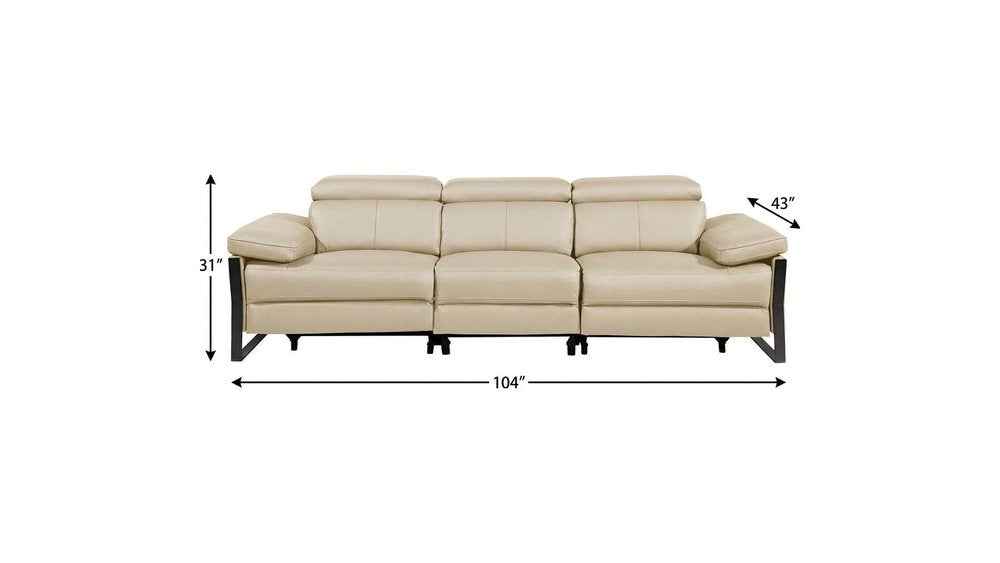 103" Dark Gray Top Grain Leather Reclining Metal USB Sofa