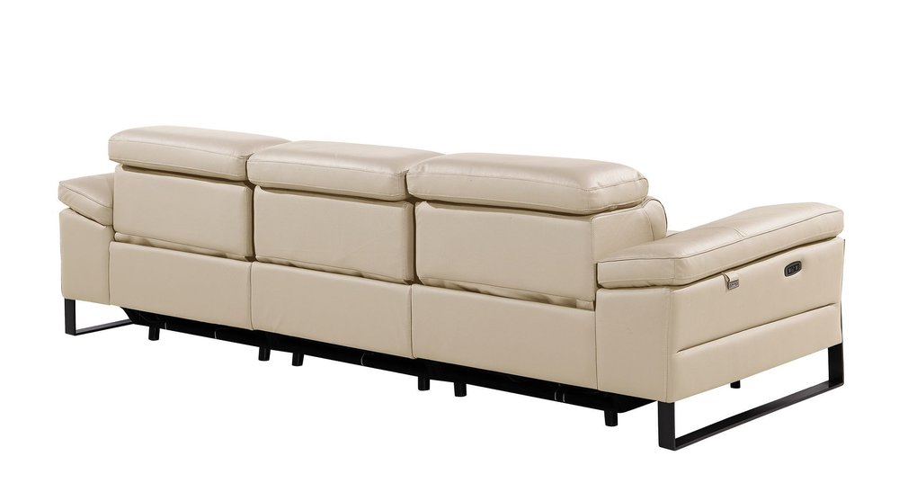 103" Dark Gray Top Grain Leather Reclining Metal USB Sofa