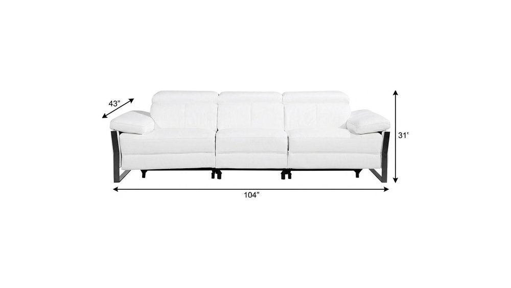 103" Dark Gray Top Grain Leather Reclining Metal USB Sofa