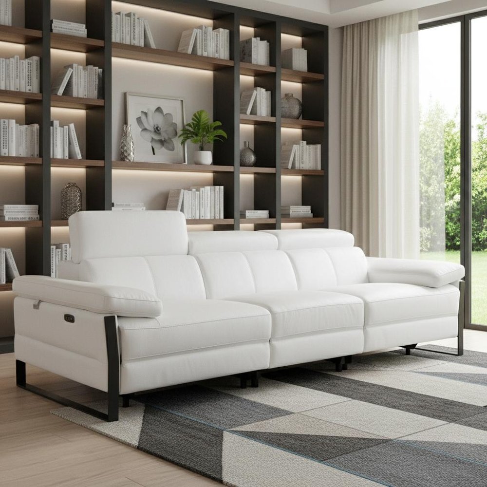 103" Dark Gray Top Grain Leather Reclining Metal USB Sofa