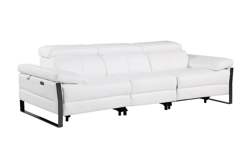 103" Dark Gray Top Grain Leather Reclining Metal USB Sofa