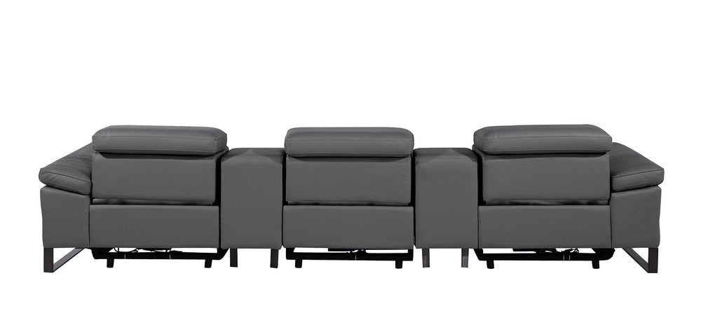 129" Dark Gray Top Grain Leather Reclining Metal USB Sofa