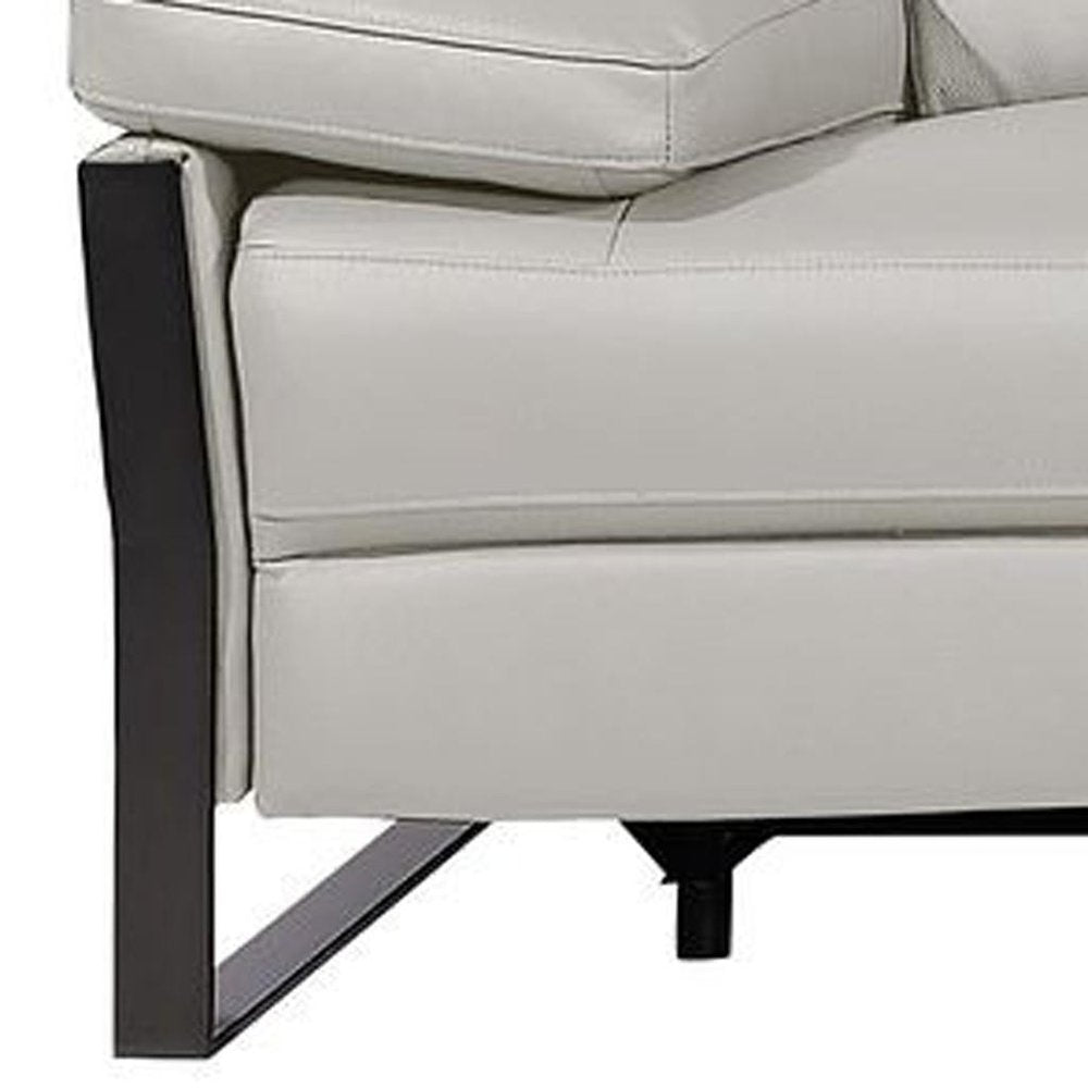 129" Dark Gray Top Grain Leather Reclining Metal USB Sofa