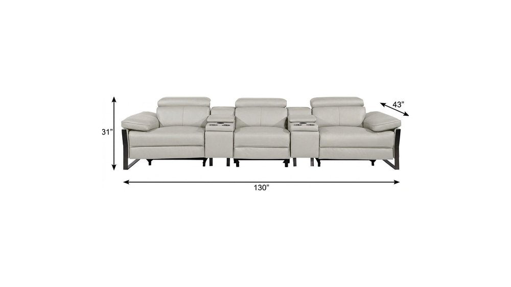 129" Dark Gray Top Grain Leather Reclining Metal USB Sofa