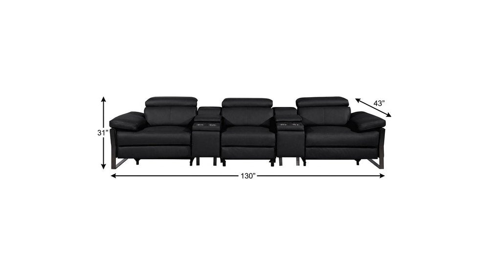 129" Dark Gray Top Grain Leather Reclining Metal USB Sofa