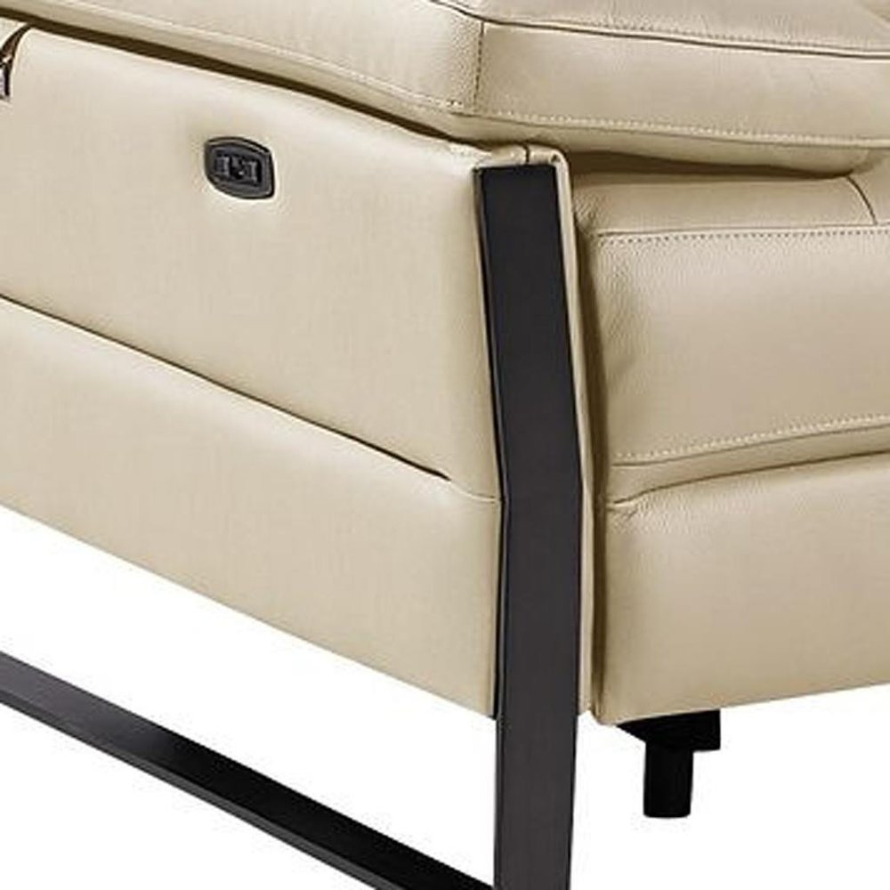 129" Dark Gray Top Grain Leather Reclining Metal USB Sofa
