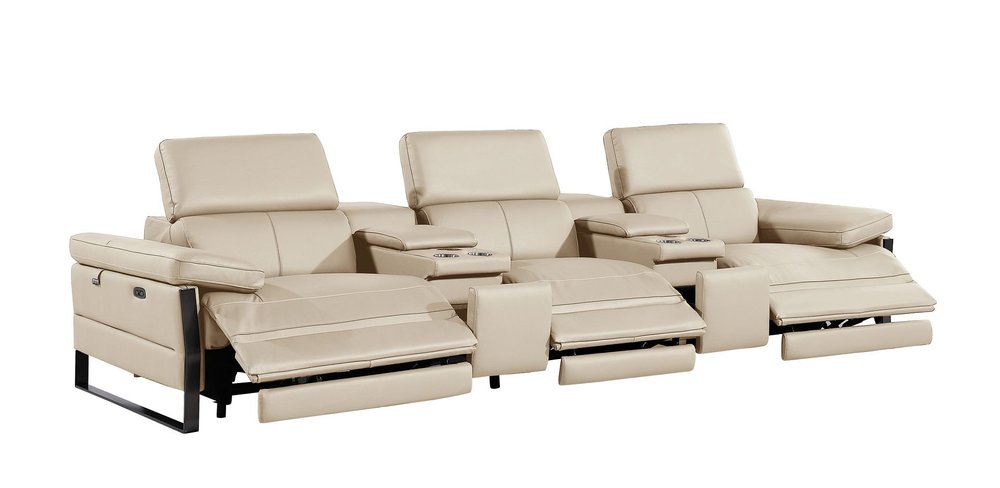 129" Dark Gray Top Grain Leather Reclining Metal USB Sofa