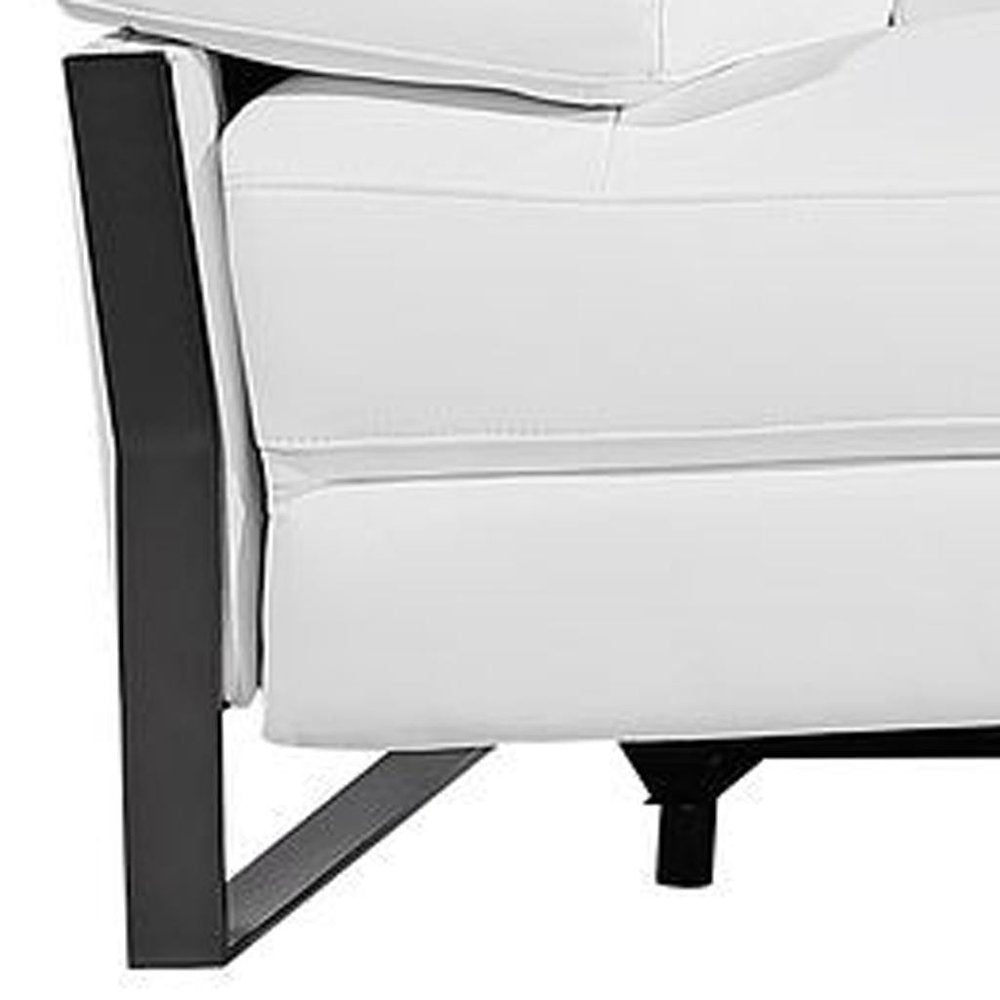 129" Dark Gray Top Grain Leather Reclining Metal USB Sofa
