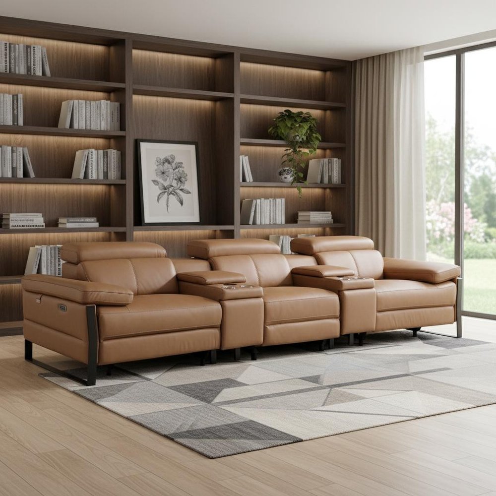 129" Dark Gray Top Grain Leather Reclining Metal USB Sofa