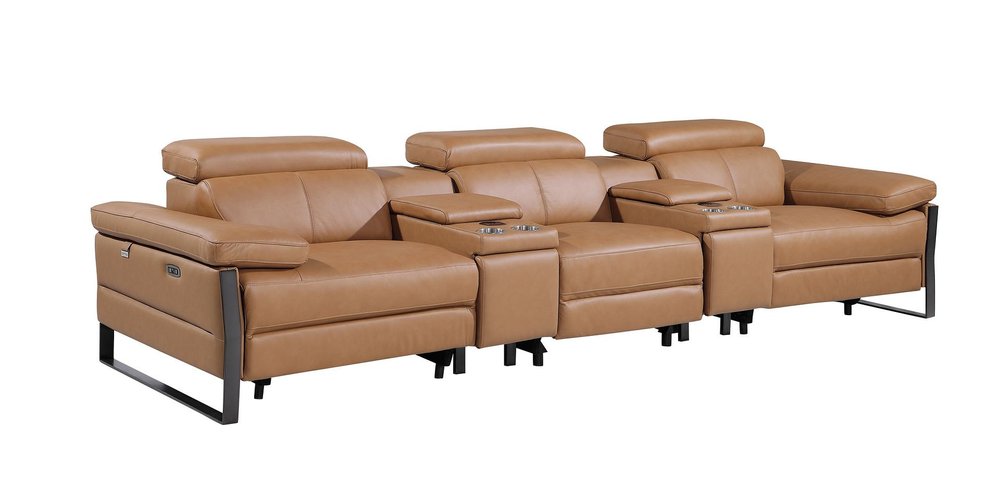 129" Dark Gray Top Grain Leather Reclining Metal USB Sofa