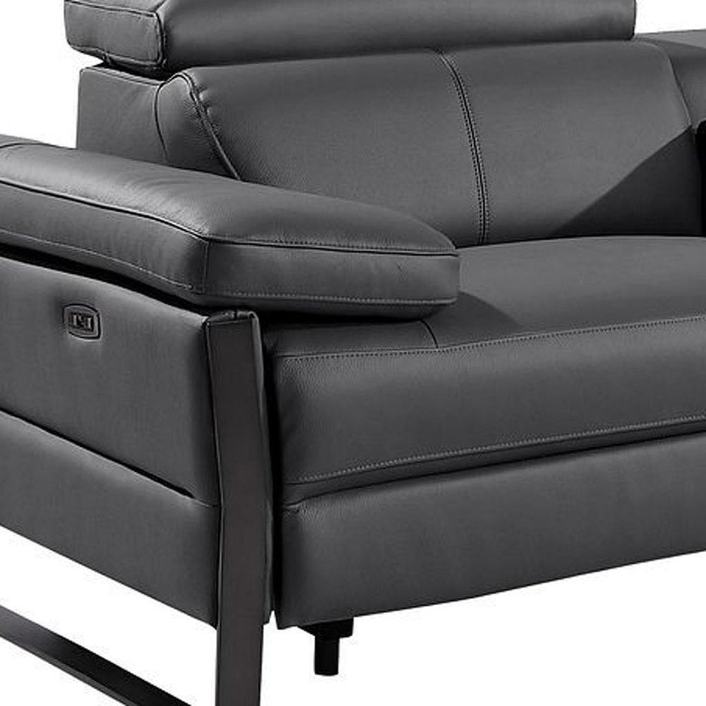 169" Dark Gray Top Grain Leather Reclining Metal USB Sofa