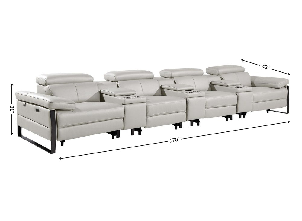 169" Dark Gray Top Grain Leather Reclining Metal USB Sofa