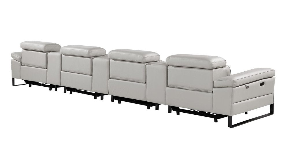 169" Dark Gray Top Grain Leather Reclining Metal USB Sofa