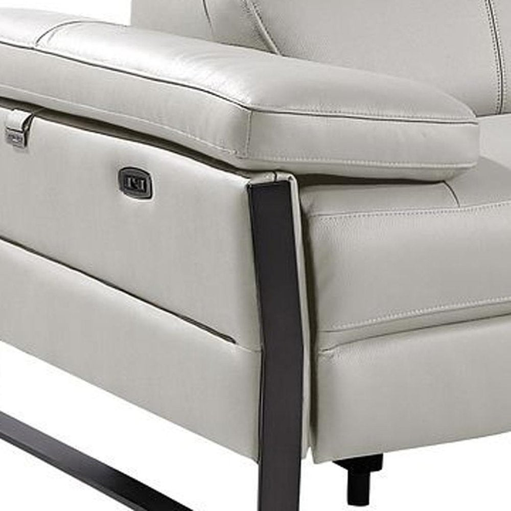 169" Dark Gray Top Grain Leather Reclining Metal USB Sofa