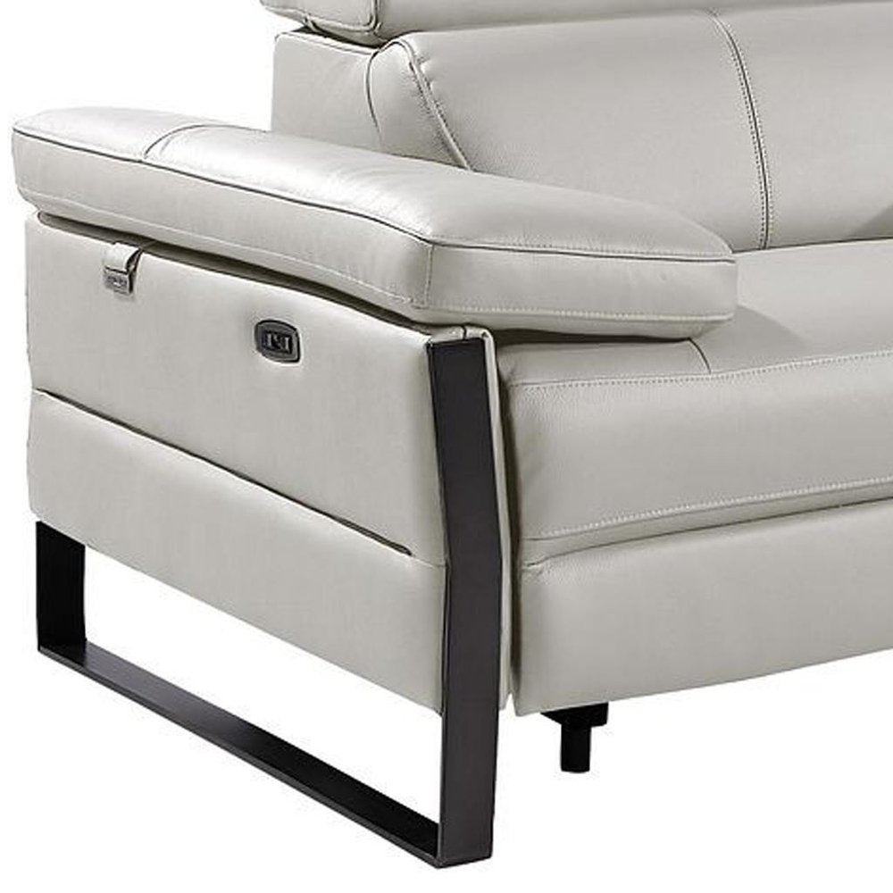 169" Dark Gray Top Grain Leather Reclining Metal USB Sofa