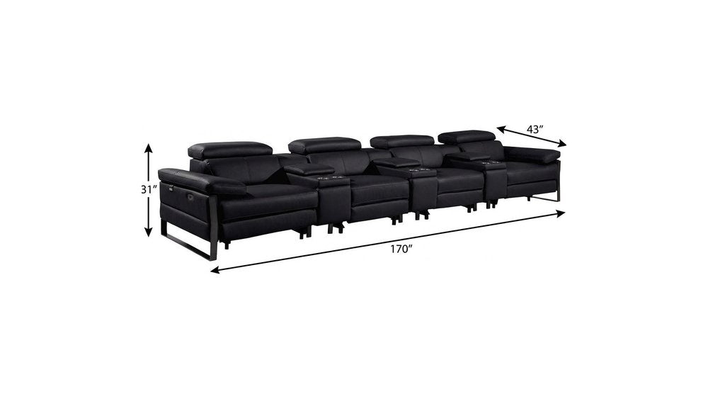 169" Dark Gray Top Grain Leather Reclining Metal USB Sofa