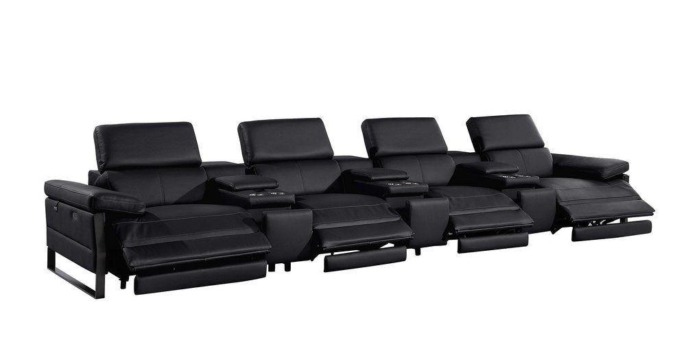 169" Dark Gray Top Grain Leather Reclining Metal USB Sofa