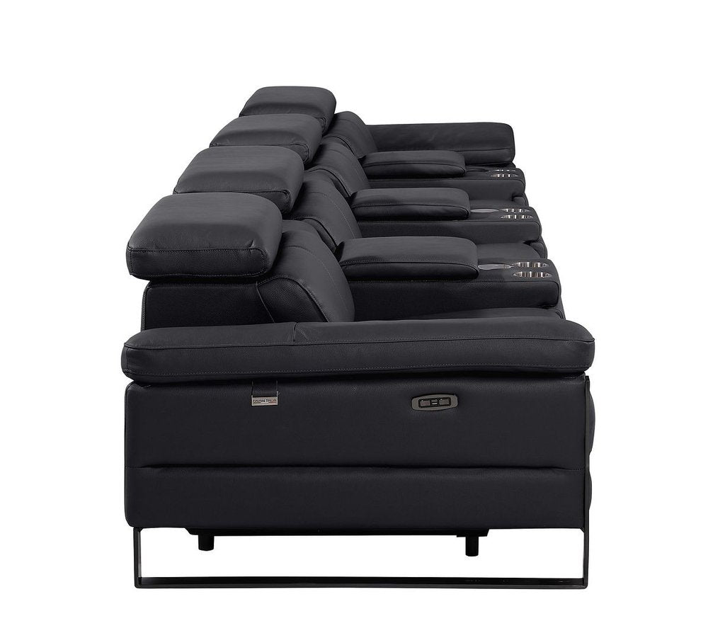 169" Dark Gray Top Grain Leather Reclining Metal USB Sofa