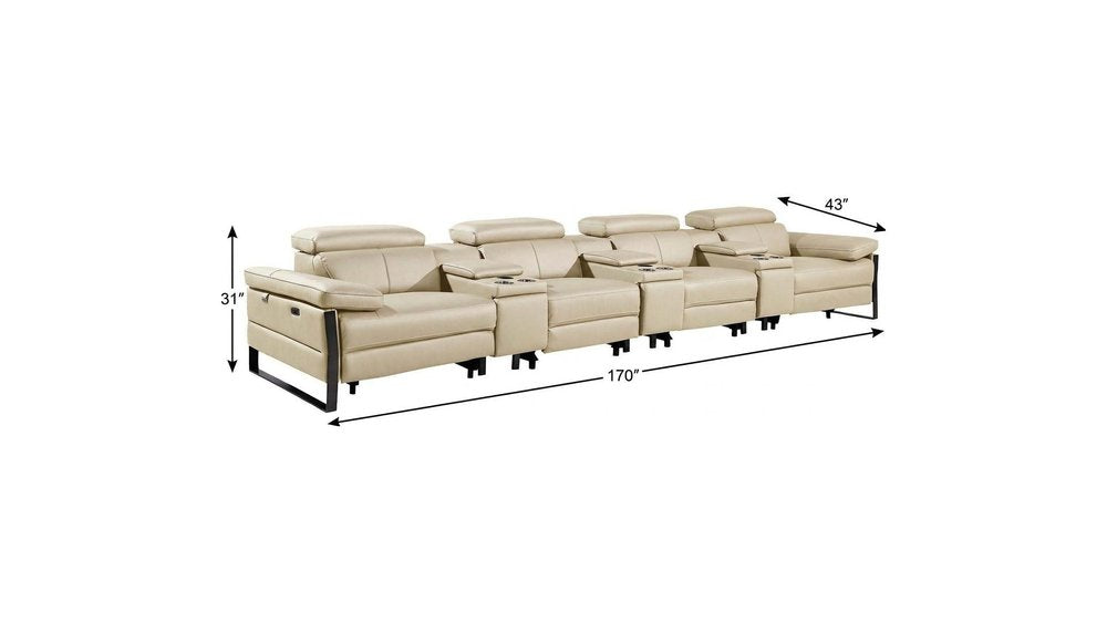 169" Dark Gray Top Grain Leather Reclining Metal USB Sofa