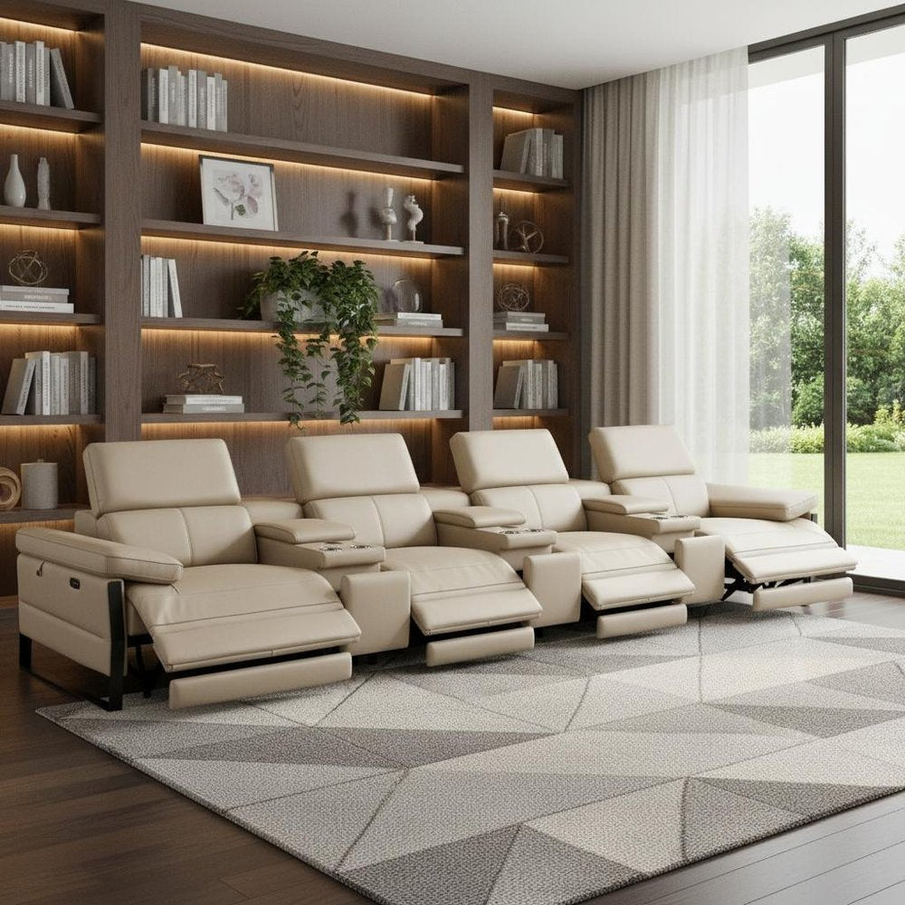 169" Dark Gray Top Grain Leather Reclining Metal USB Sofa