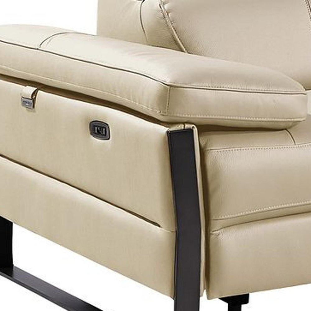 169" Dark Gray Top Grain Leather Reclining Metal USB Sofa