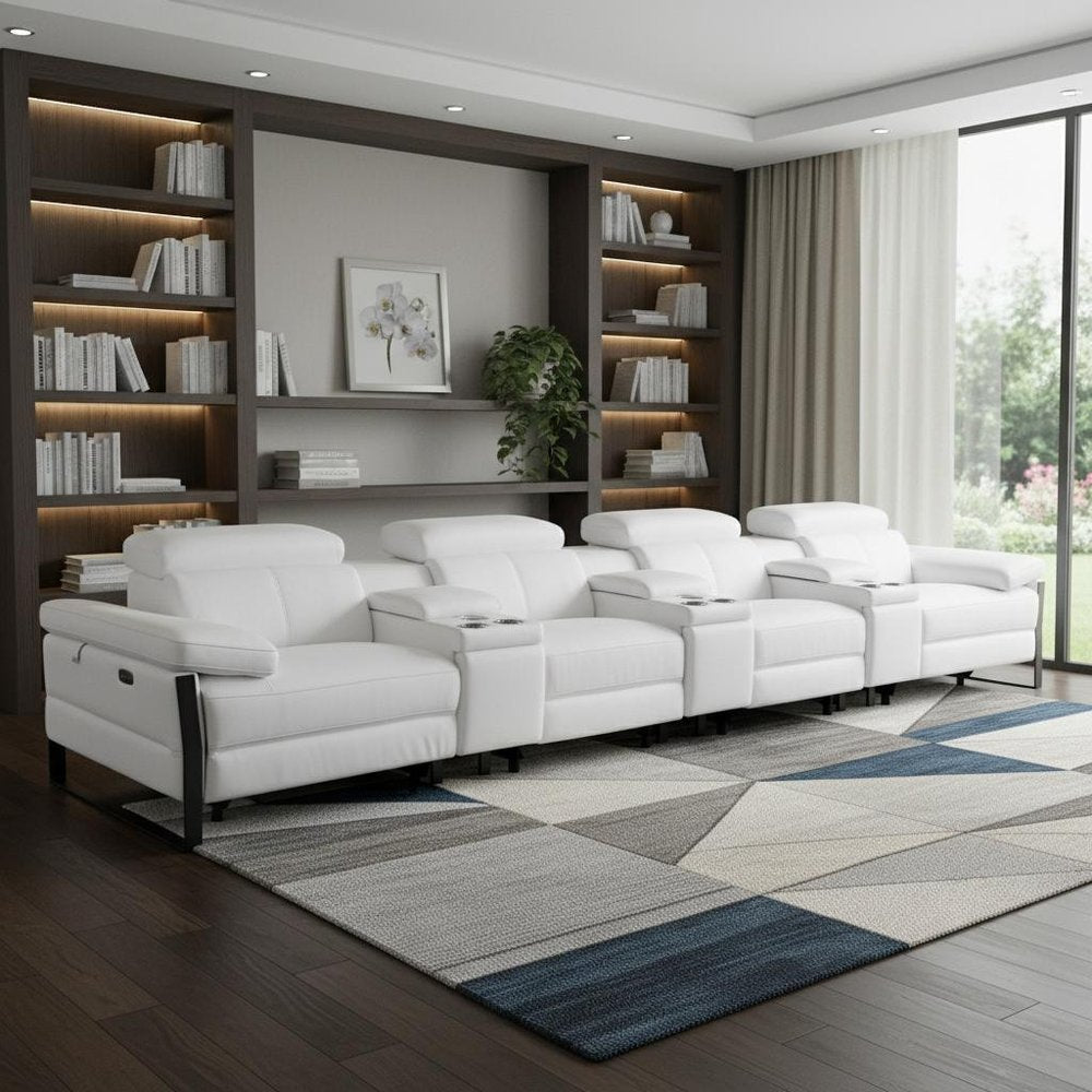 169" Dark Gray Top Grain Leather Reclining Metal USB Sofa