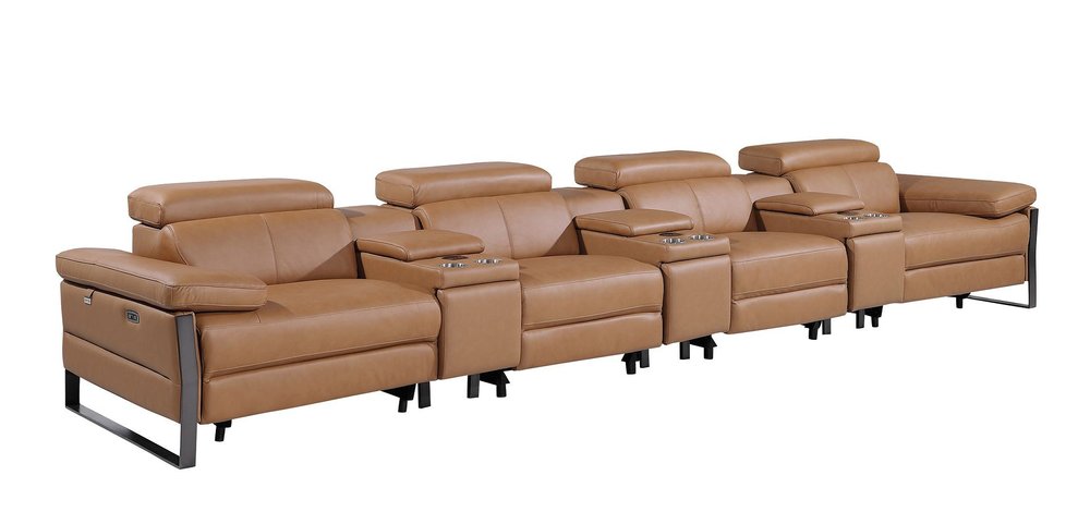 169" Dark Gray Top Grain Leather Reclining Metal USB Sofa
