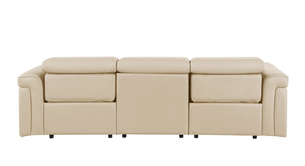 100" Beige Top Grain Leather Reclining Metal USB Sofa