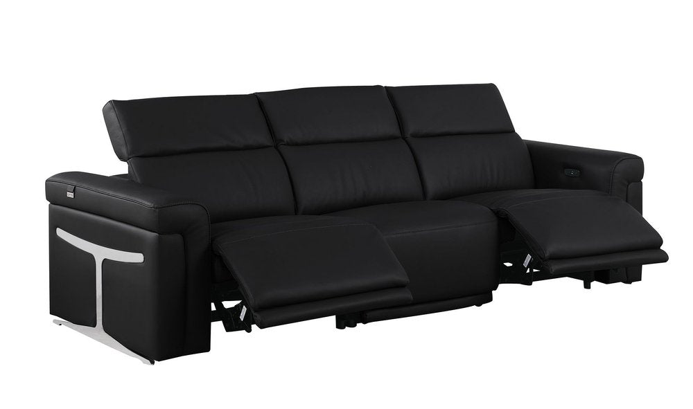 100" Beige Top Grain Leather Reclining Metal USB Sofa