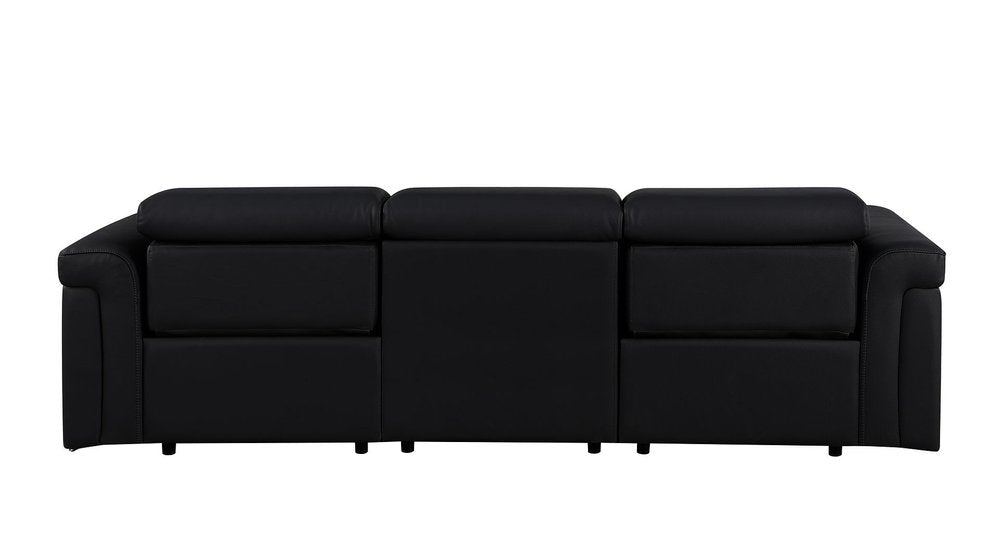 100" Beige Top Grain Leather Reclining Metal USB Sofa