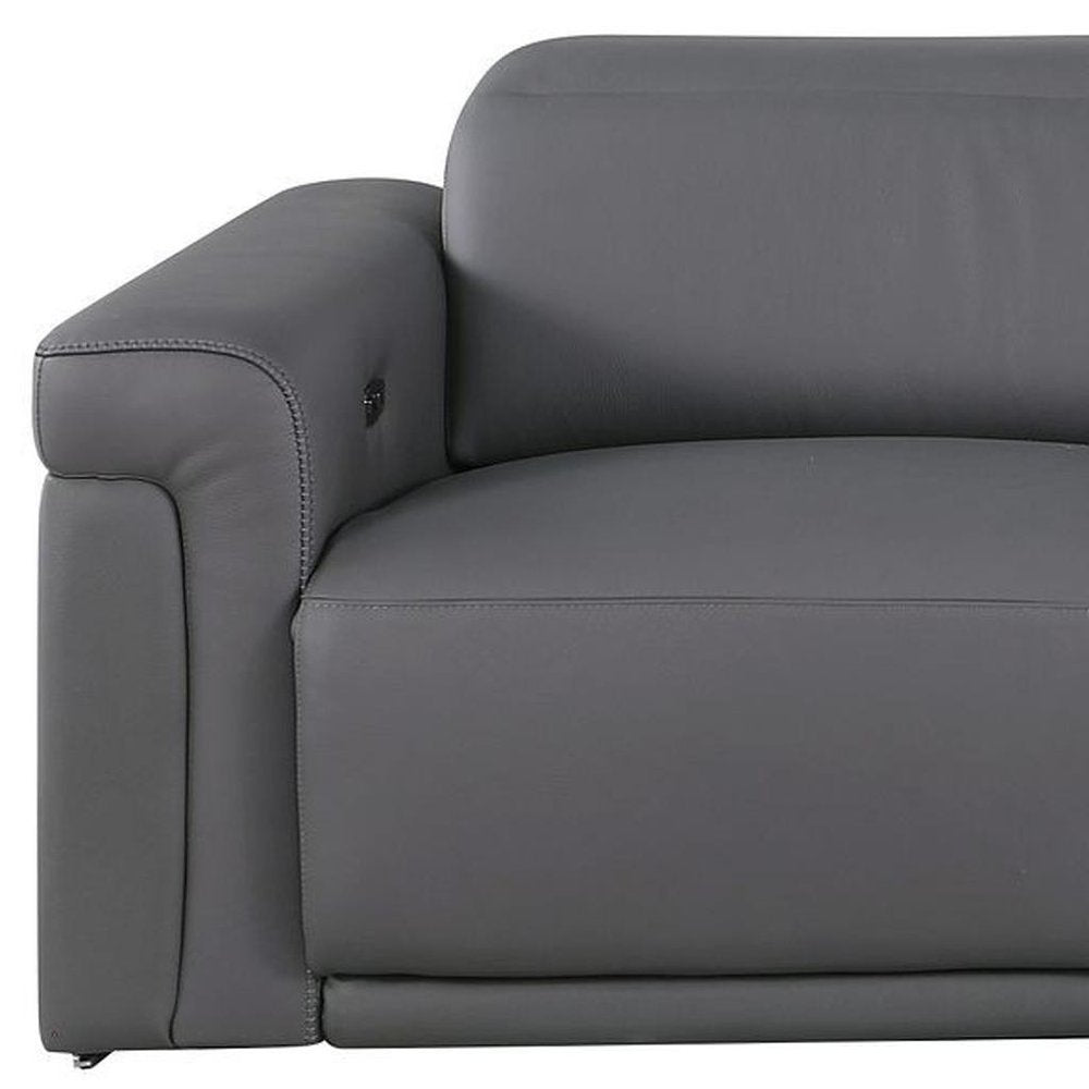 100" Beige Top Grain Leather Reclining Metal USB Sofa