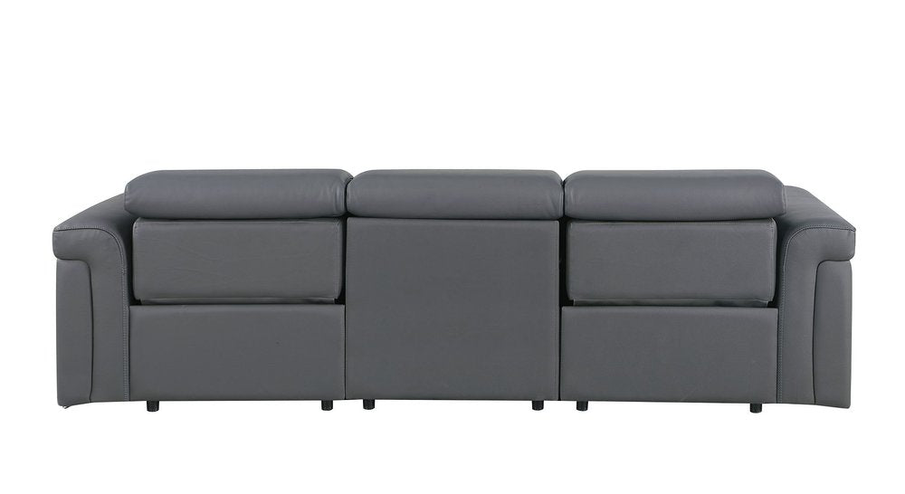 100" Beige Top Grain Leather Reclining Metal USB Sofa