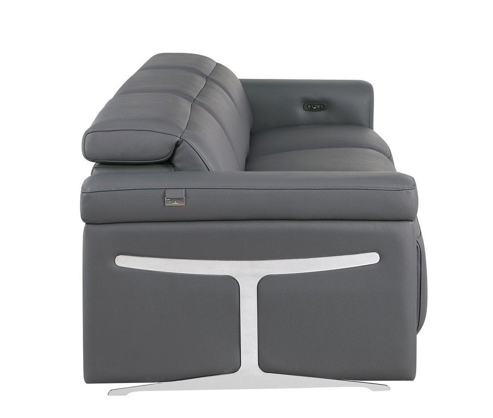 100" Beige Top Grain Leather Reclining Metal USB Sofa