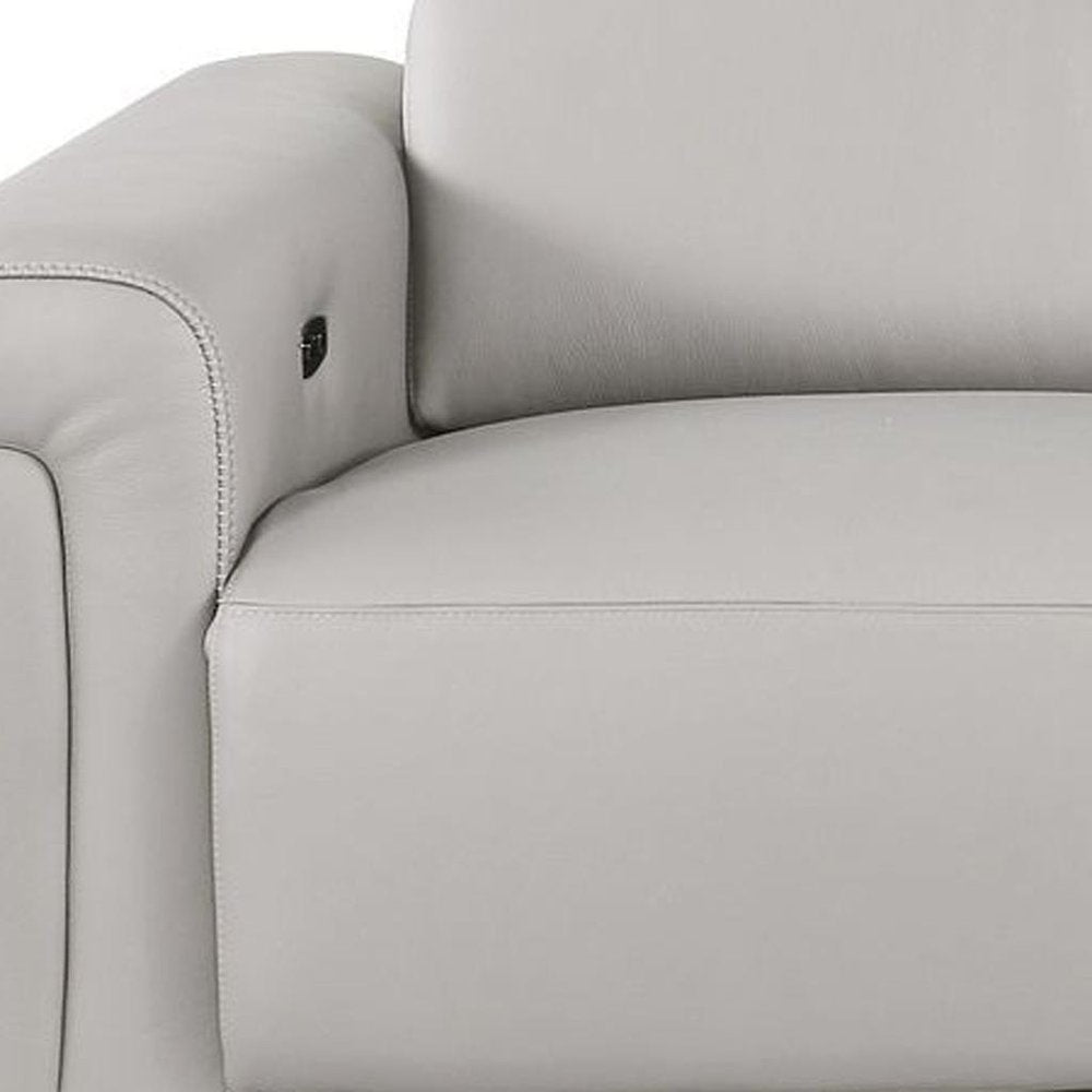 100" Beige Top Grain Leather Reclining Metal USB Sofa
