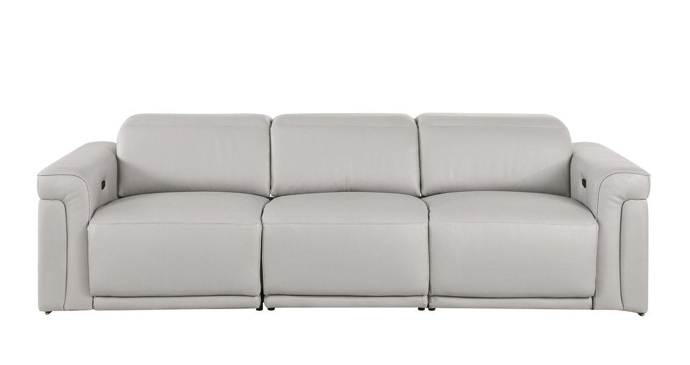 100" Beige Top Grain Leather Reclining Metal USB Sofa