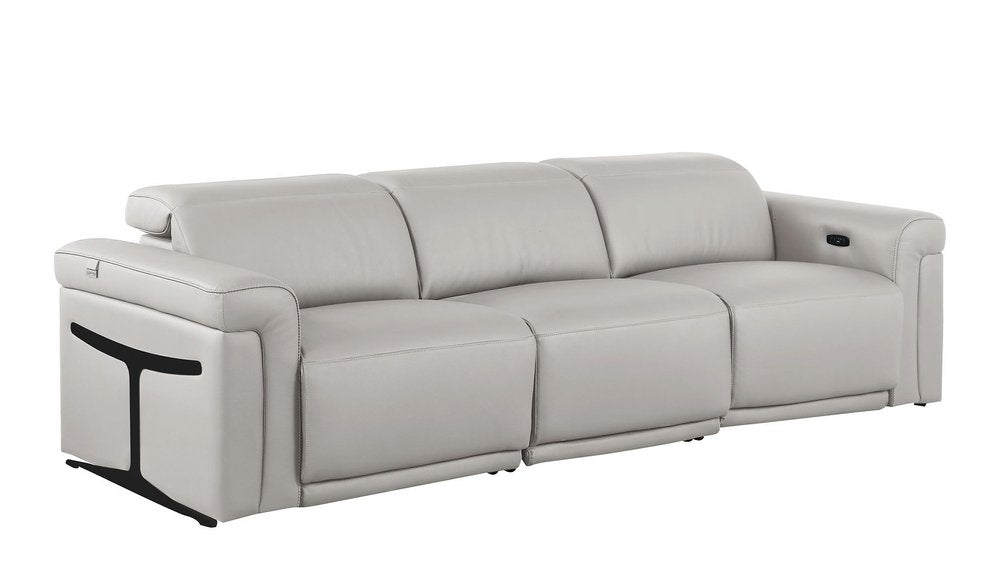 100" Beige Top Grain Leather Reclining Metal USB Sofa