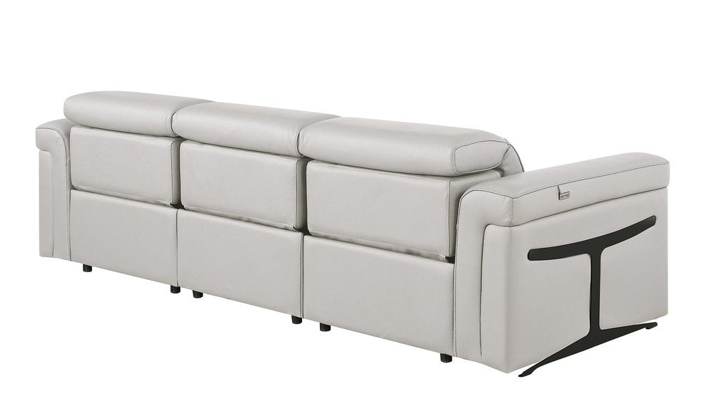 100" Beige Top Grain Leather Reclining Metal USB Sofa