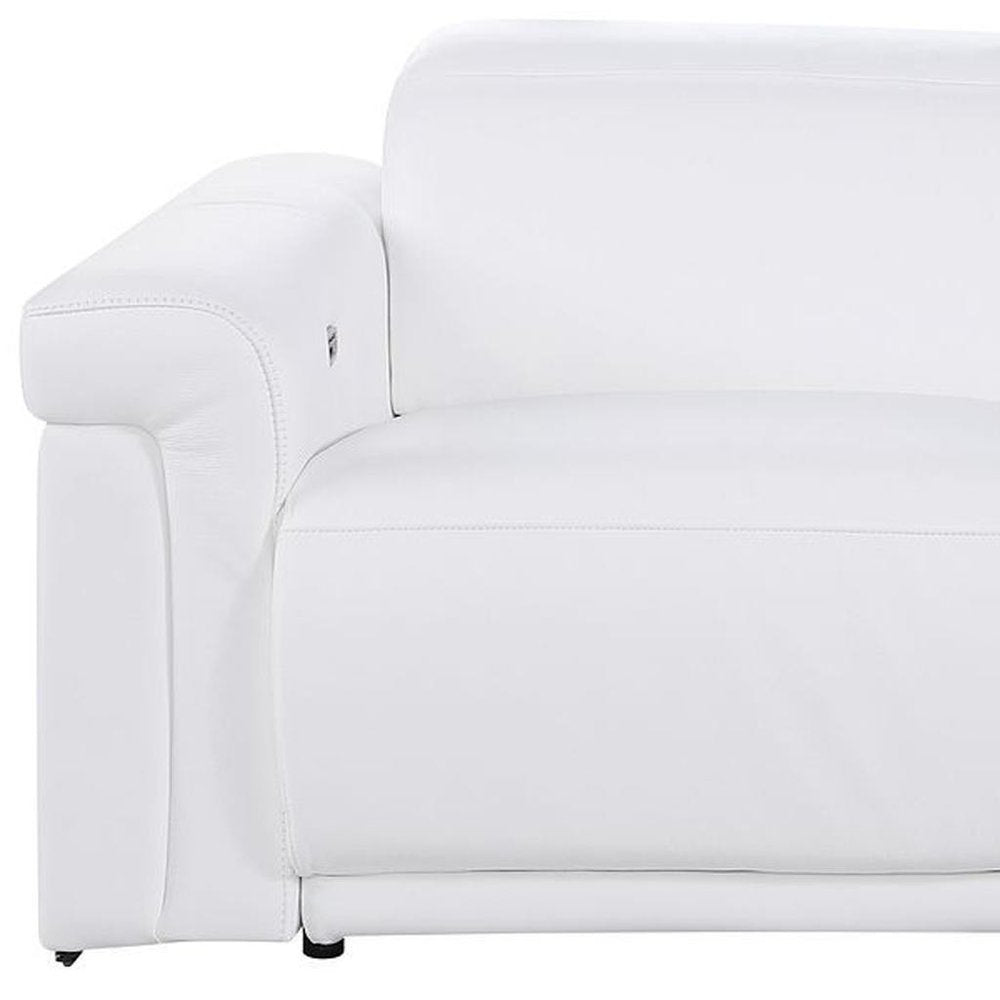100" Beige Top Grain Leather Reclining Metal USB Sofa