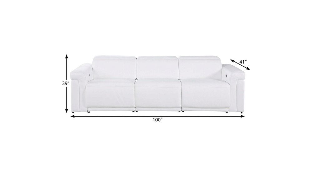 100" Beige Top Grain Leather Reclining Metal USB Sofa