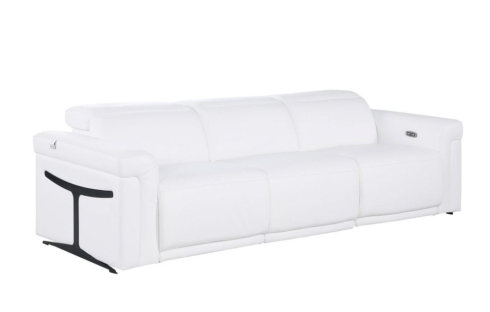 100" Beige Top Grain Leather Reclining Metal USB Sofa