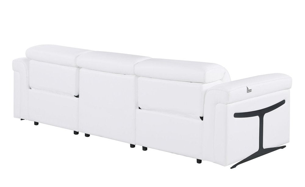 100" Beige Top Grain Leather Reclining Metal USB Sofa