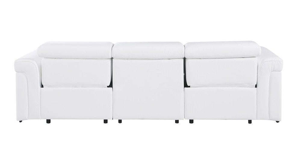 100" Beige Top Grain Leather Reclining Metal USB Sofa