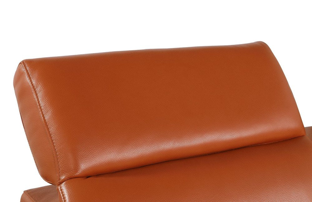 100" Beige Top Grain Leather Reclining Metal USB Sofa