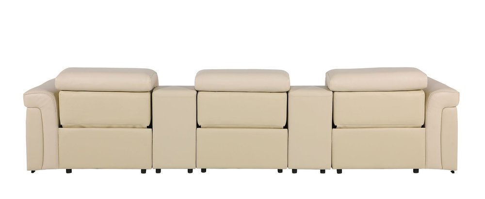 126" Beige Top Grain Leather Reclining Metal USB Sofa