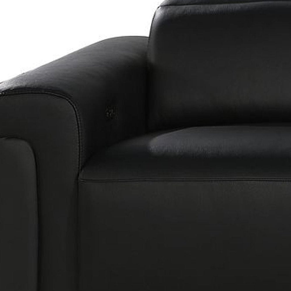 126" Beige Top Grain Leather Reclining Metal USB Sofa