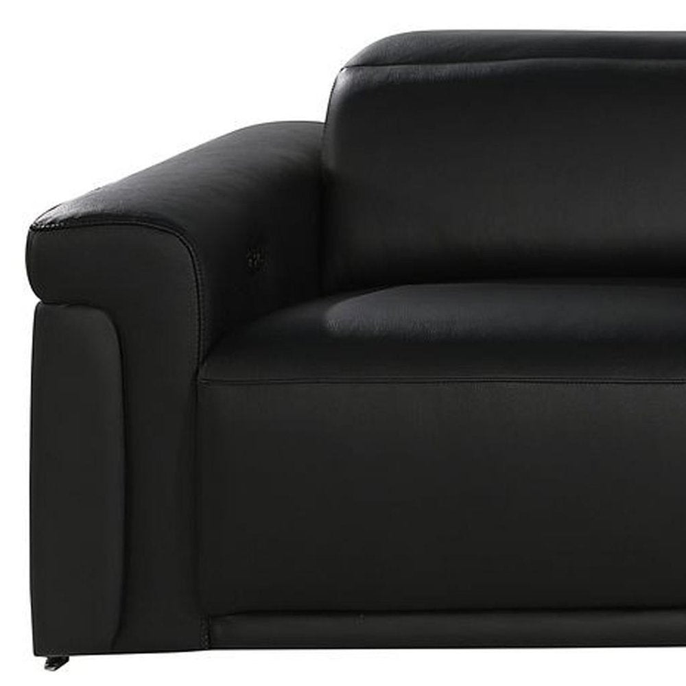 126" Beige Top Grain Leather Reclining Metal USB Sofa