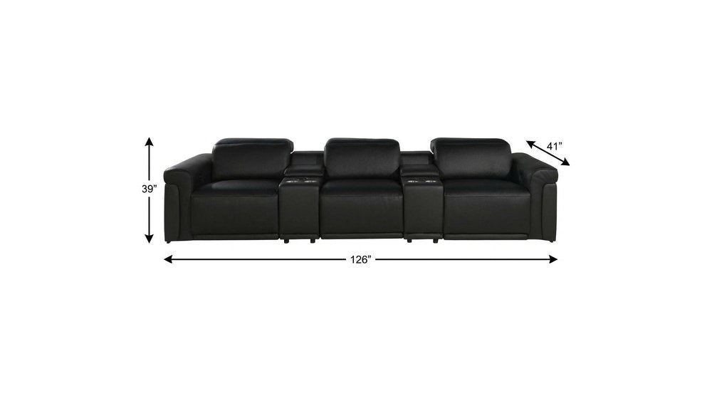 126" Beige Top Grain Leather Reclining Metal USB Sofa