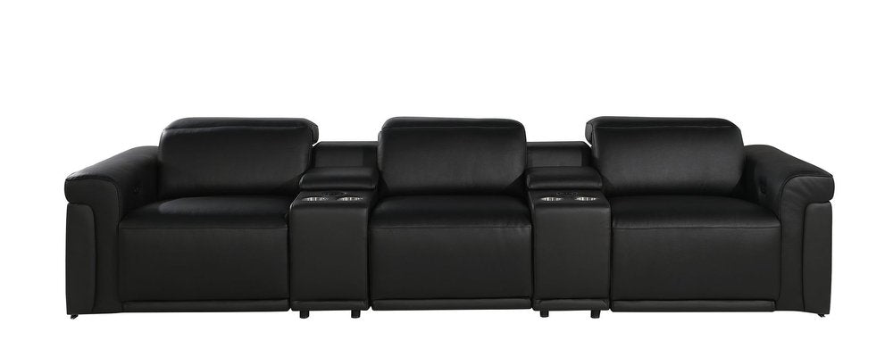 126" Beige Top Grain Leather Reclining Metal USB Sofa