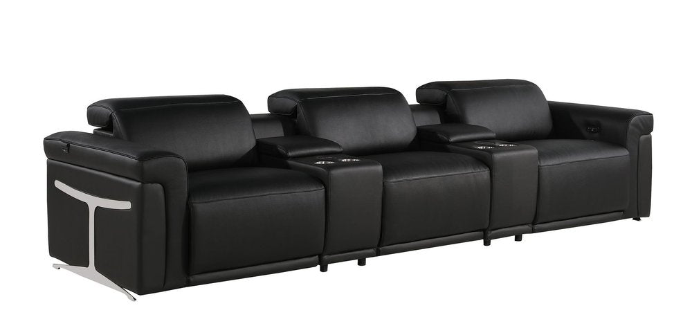 126" Beige Top Grain Leather Reclining Metal USB Sofa