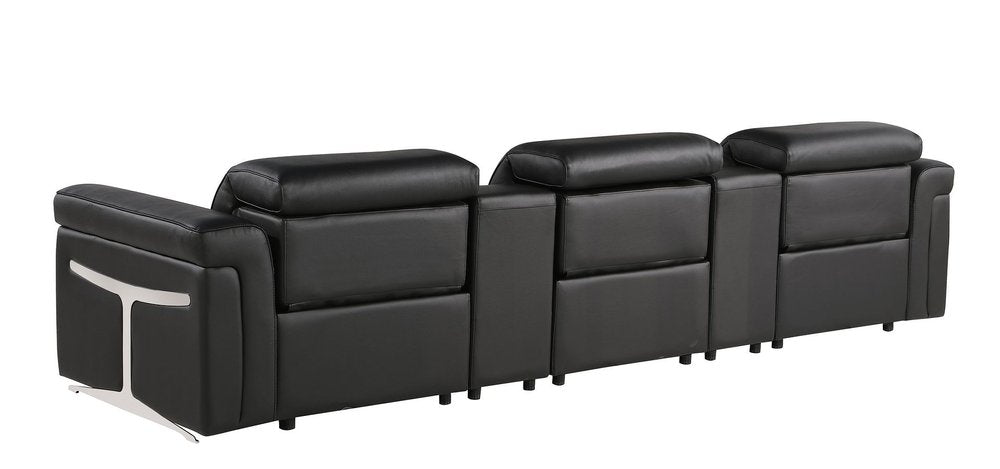 126" Beige Top Grain Leather Reclining Metal USB Sofa